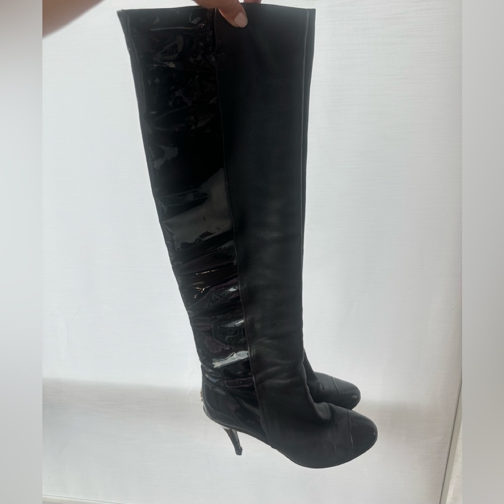 CHANEL Black Over the Knee Boots